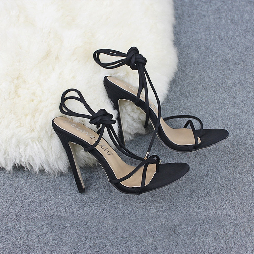 Cross-Tied Solid Color Ankle Strap Stiletto