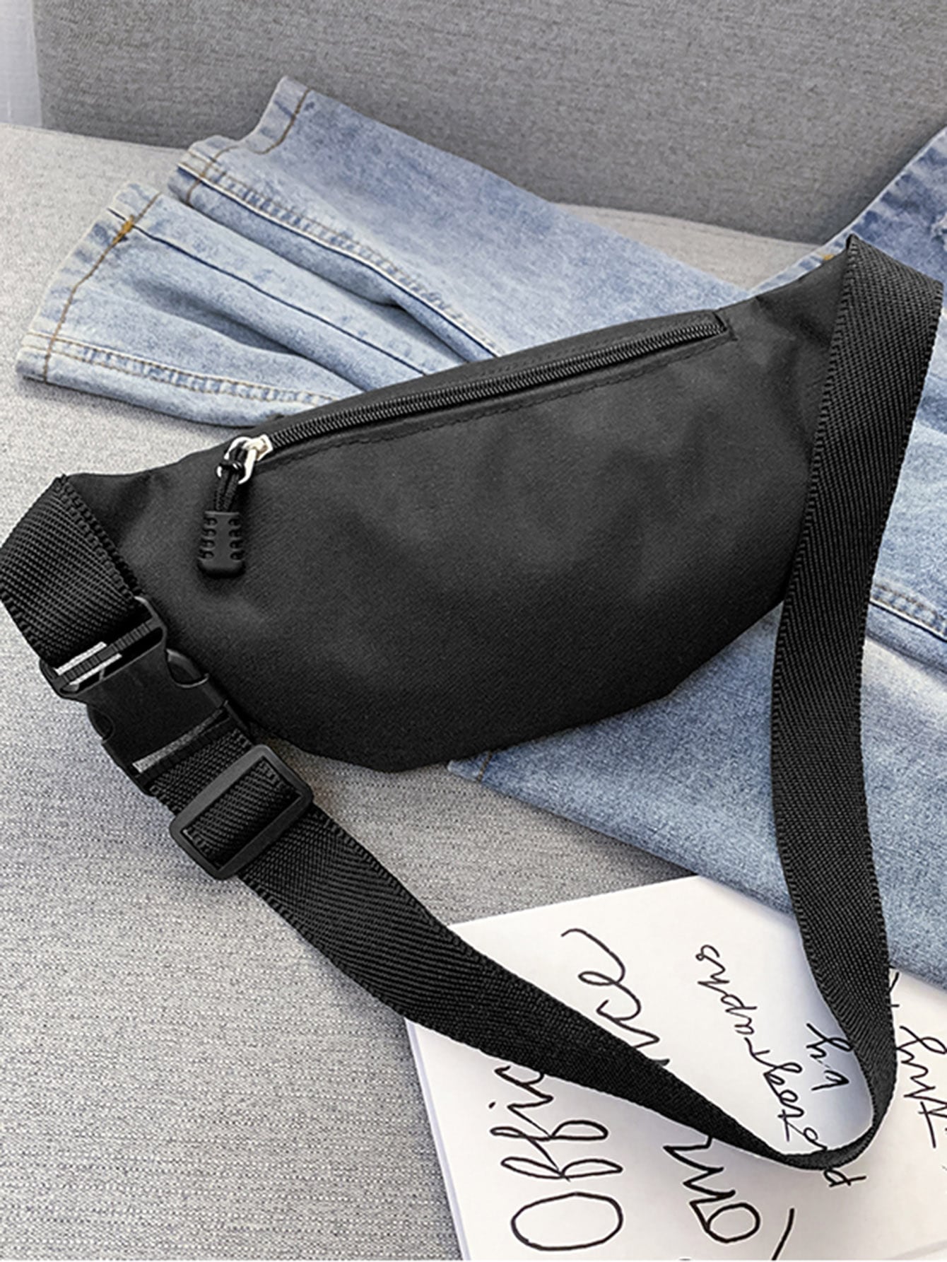 Letter Detail Zip Front Fanny Pack