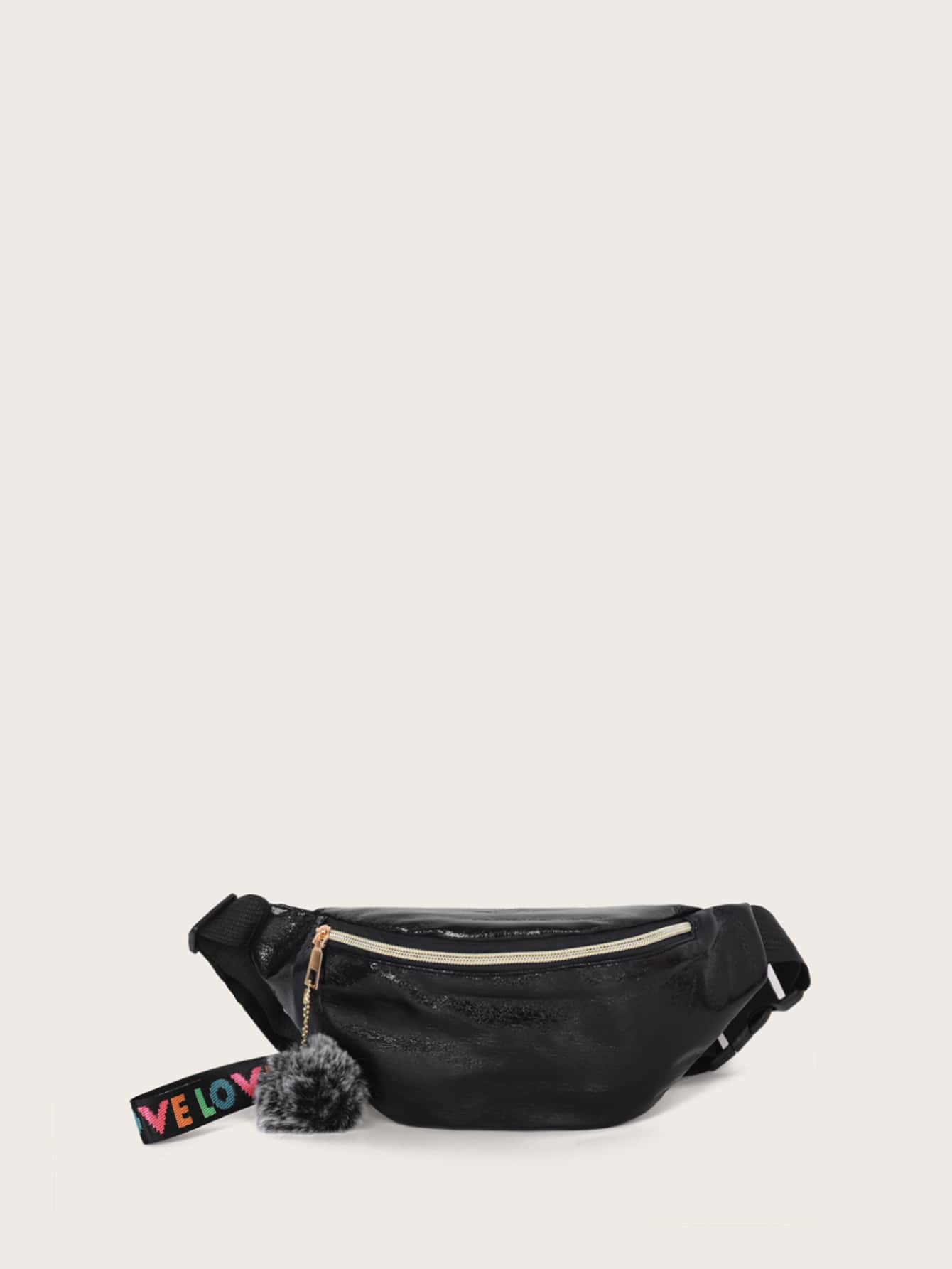 Pom-pom Decor Zipper Front Fanny Pack