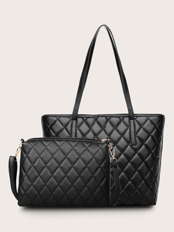 2pcs Quilted Tote Bag With Crossbody Bag