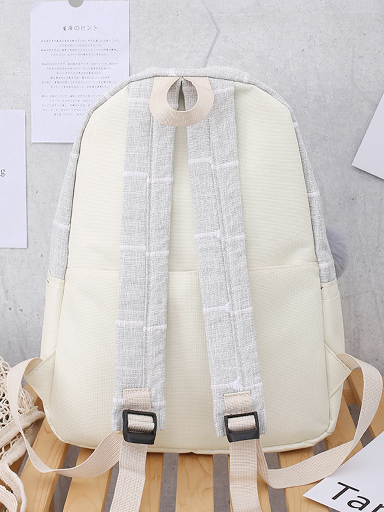 4pcs Letter Patch Plaid Backpack With Pencil Case