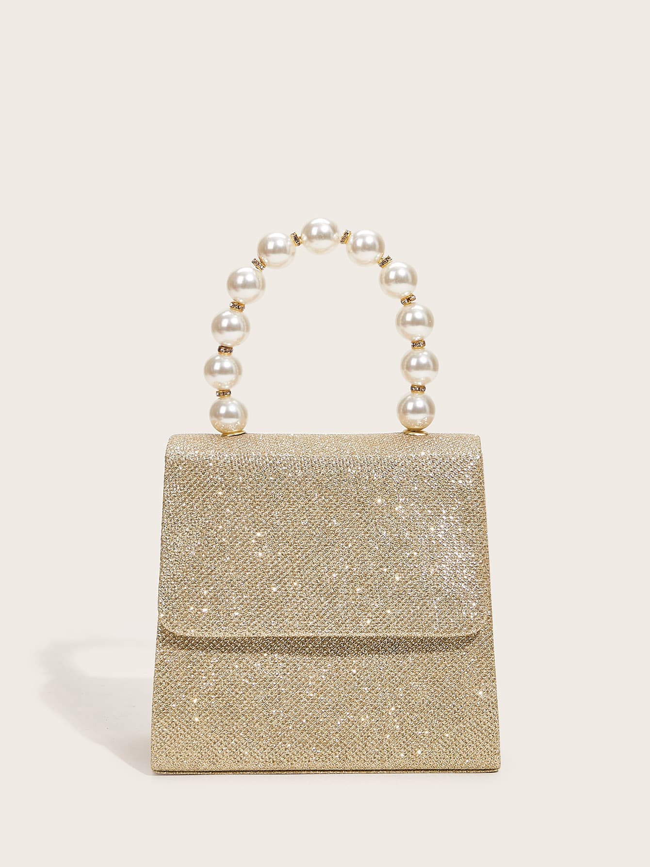 Pearl Decor Glitter Flap Clutch Bag