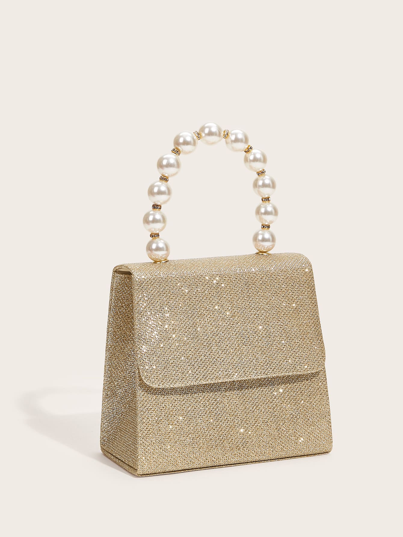 Pearl Decor Glitter Flap Clutch Bag
