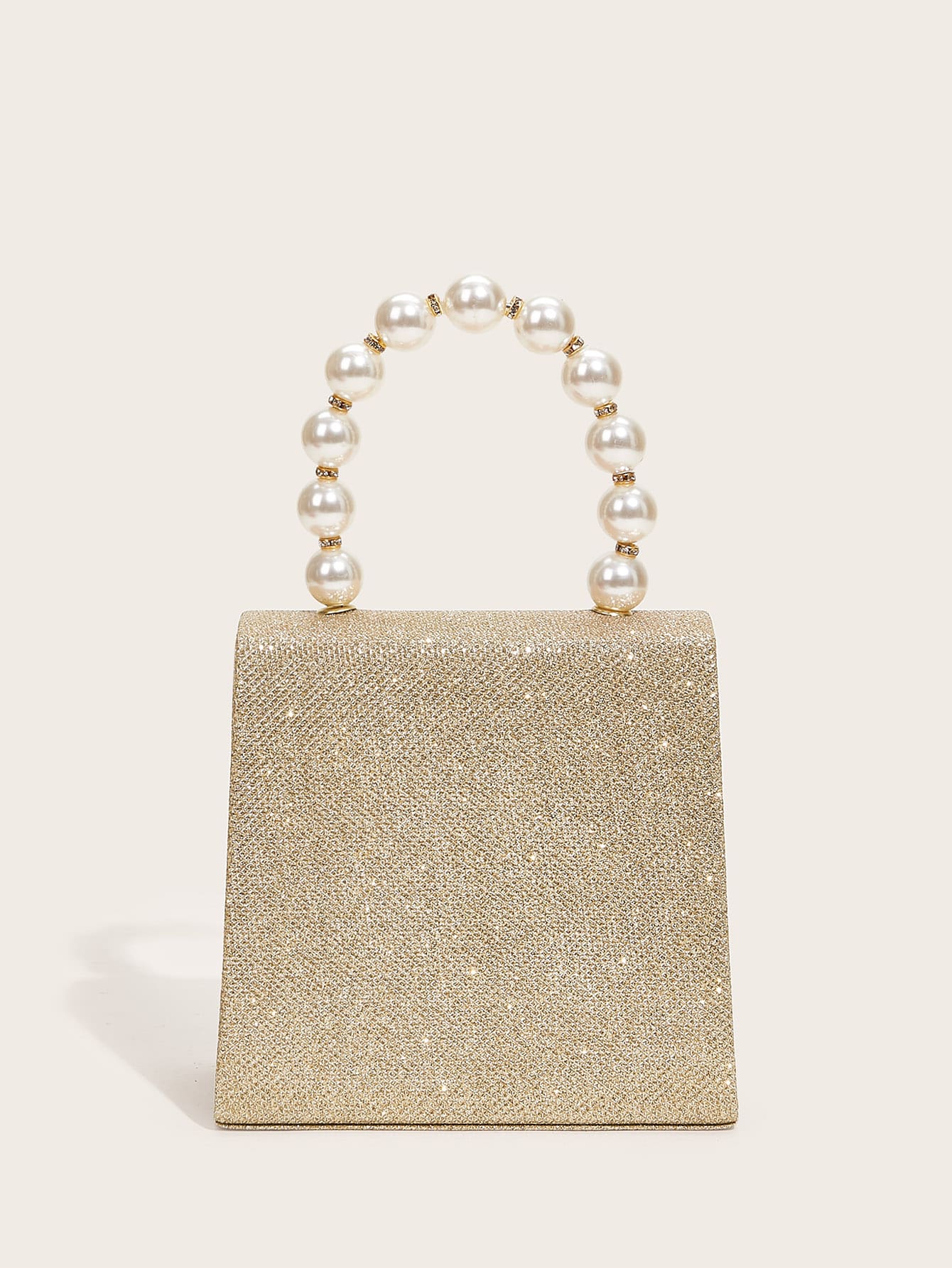 Pearl Decor Glitter Flap Clutch Bag