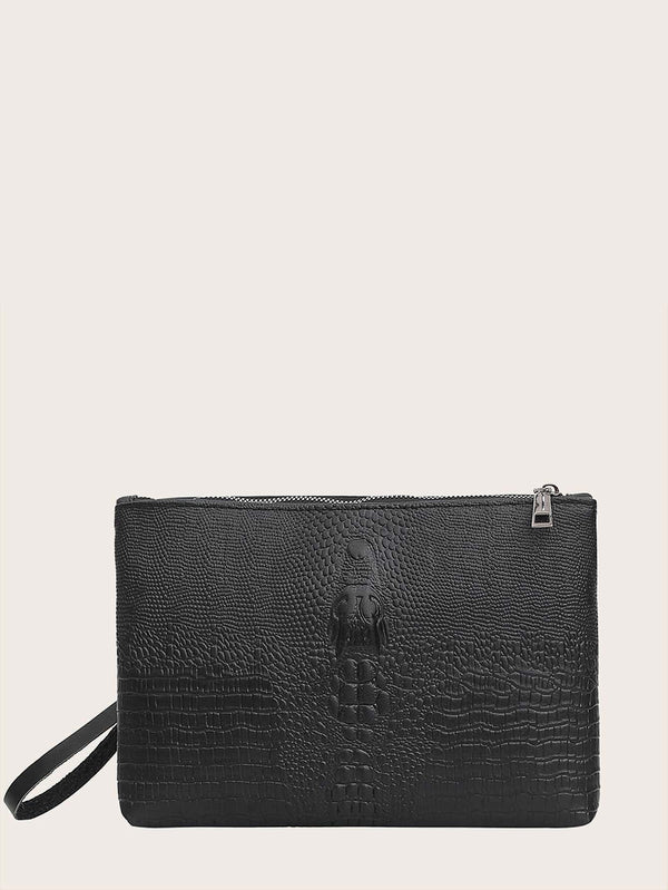 Minimalist Textured Double Zipper Clutch Bag