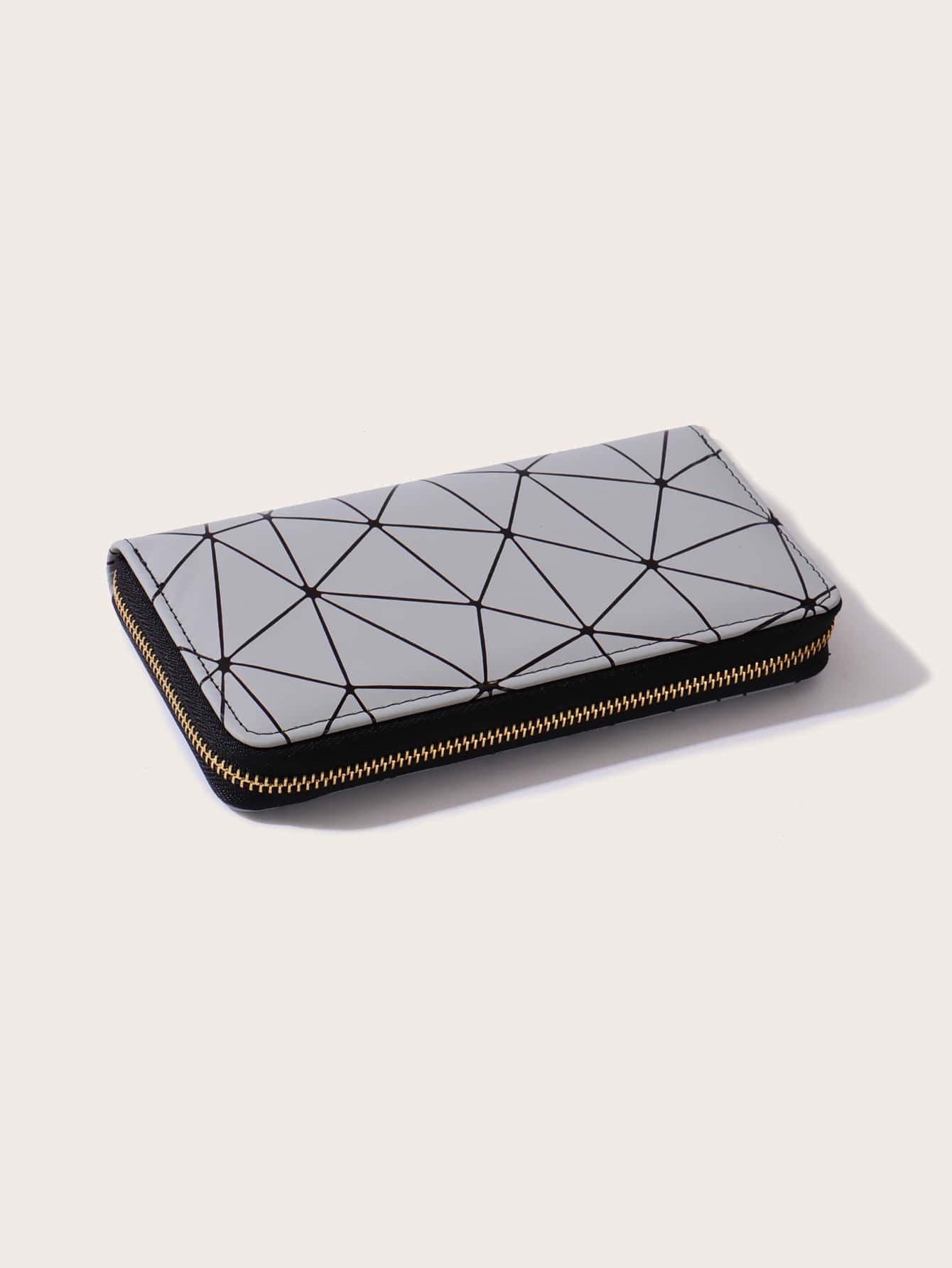 Geometric Graphic Zipper Around Long Purse