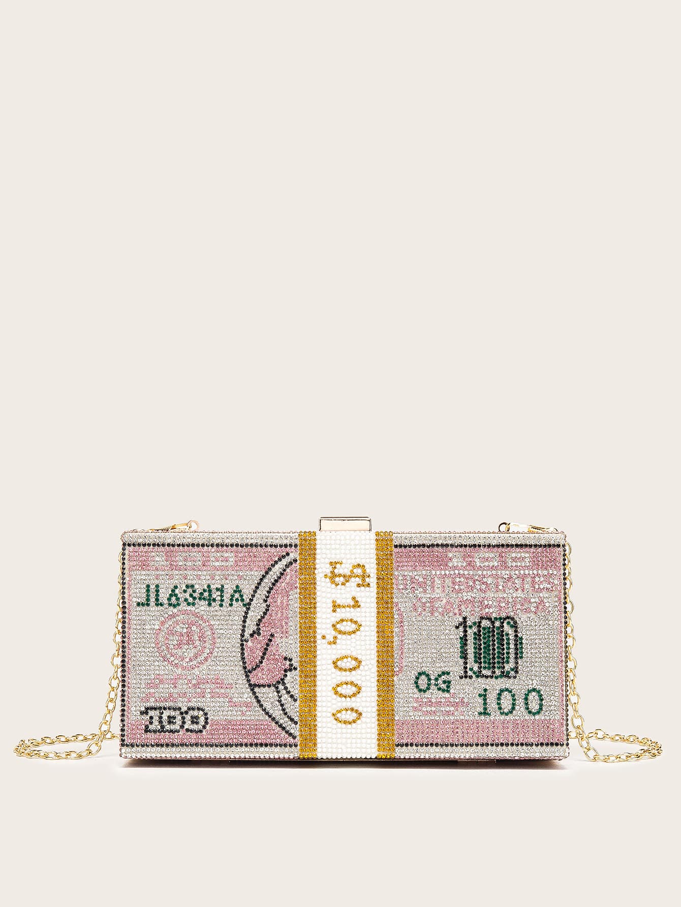 Rhinestone Money Design Clutch Bag