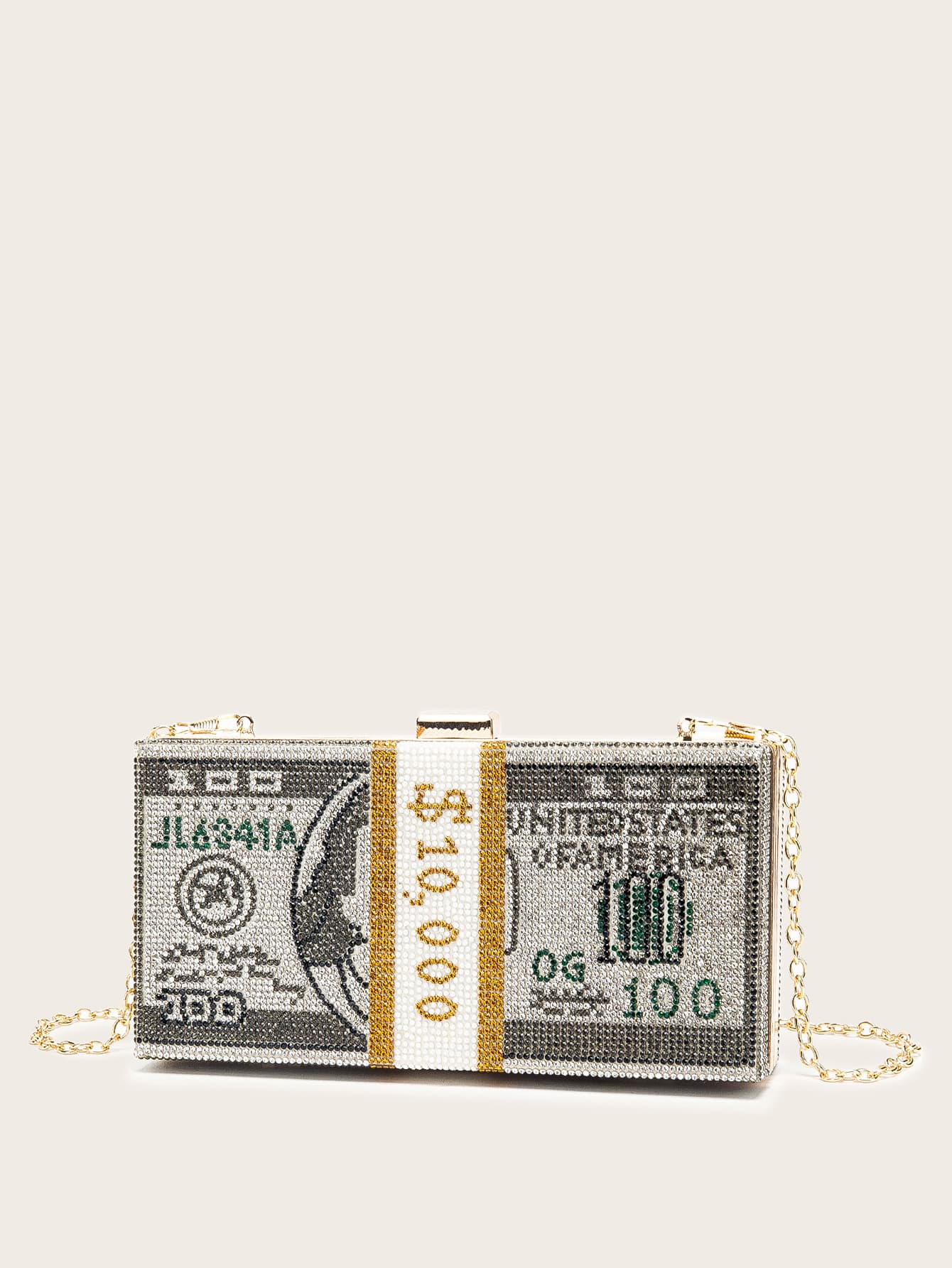 Rhinestone Money Design Clutch Bag