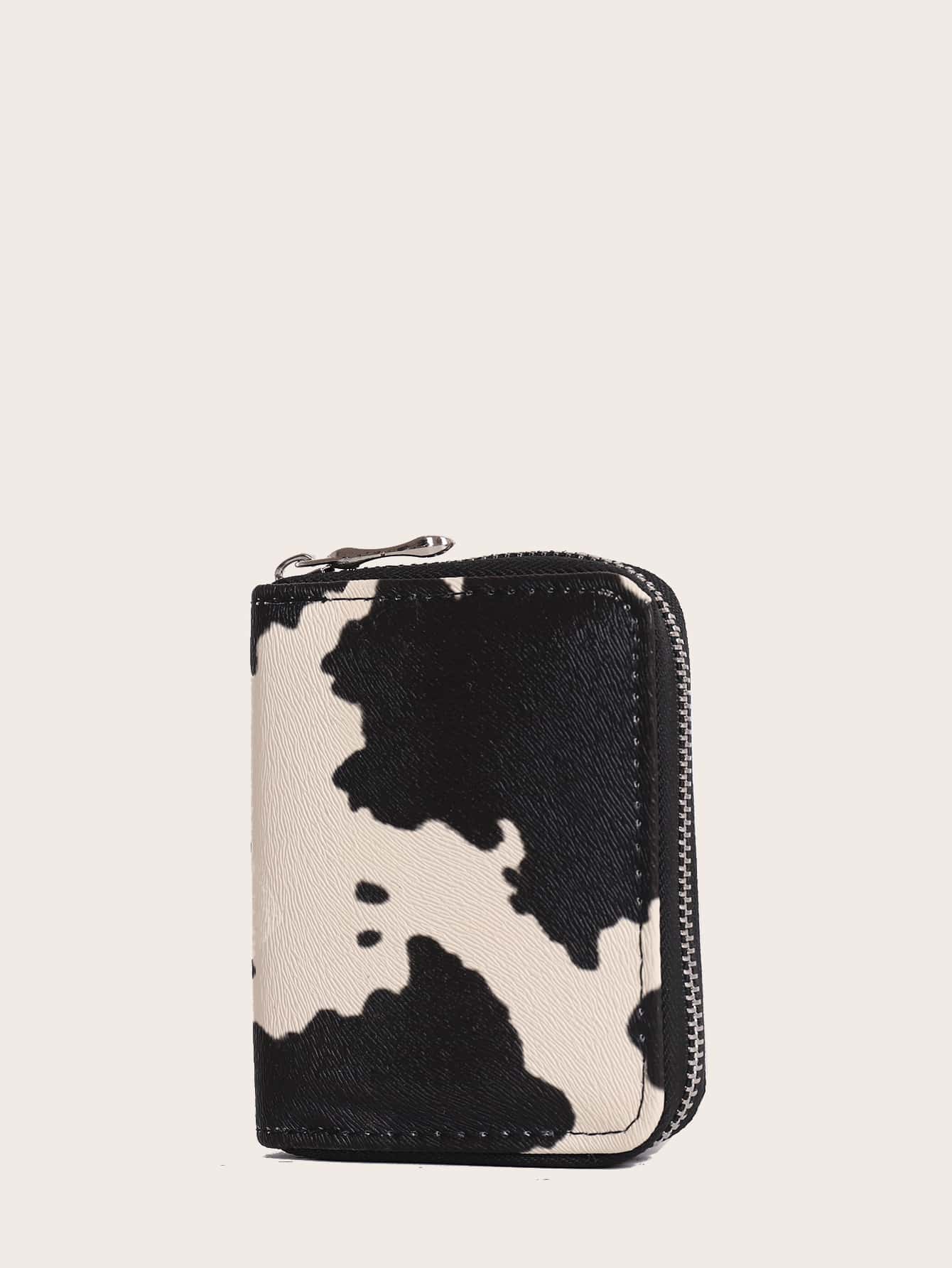 Cow Pattern Zip Around Small Wallet