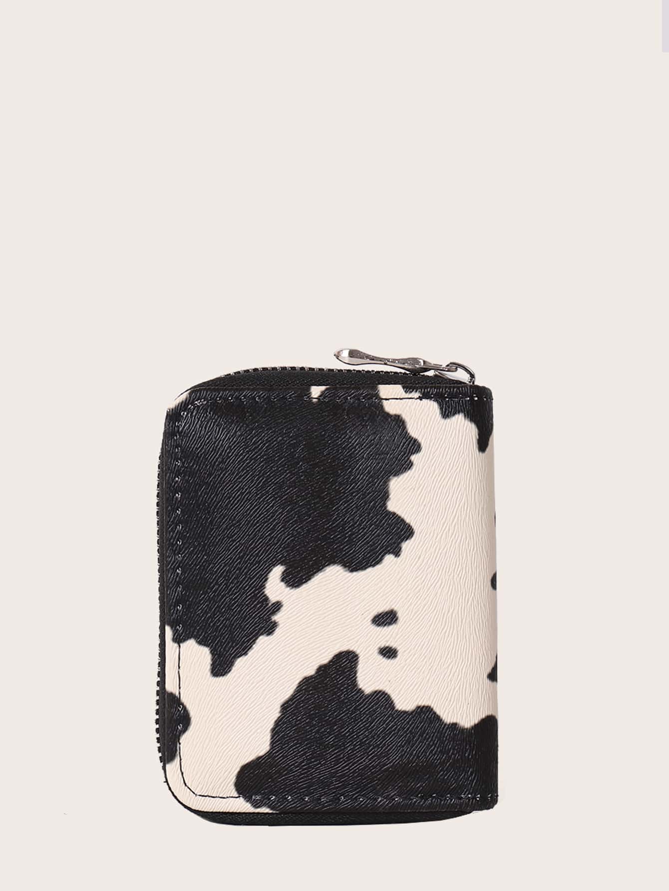 Cow Pattern Zip Around Small Wallet