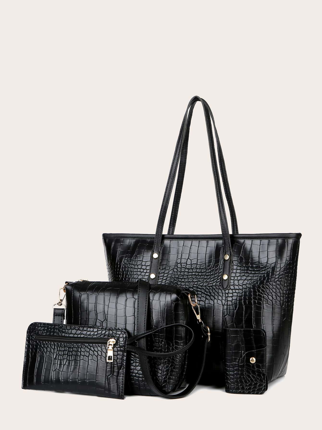 4pcs Croc Embossed Tote Bag Set