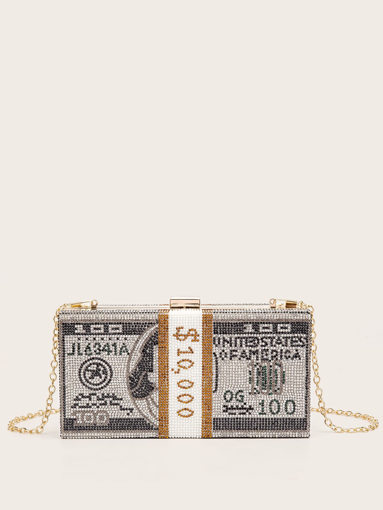 Rhinestone Money Design Clutch Bag