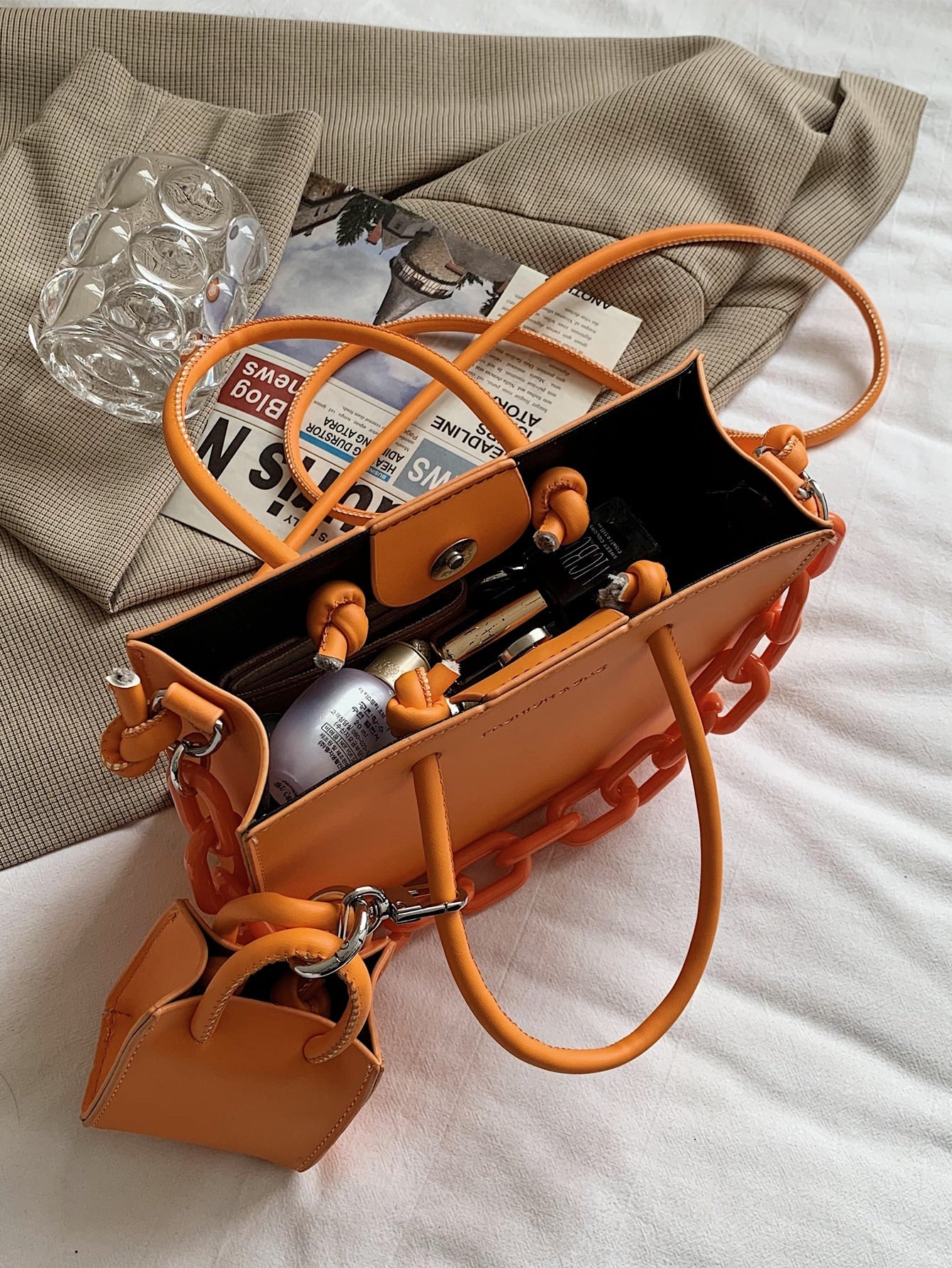 2pcs Neon Orange Satchel Bag Set