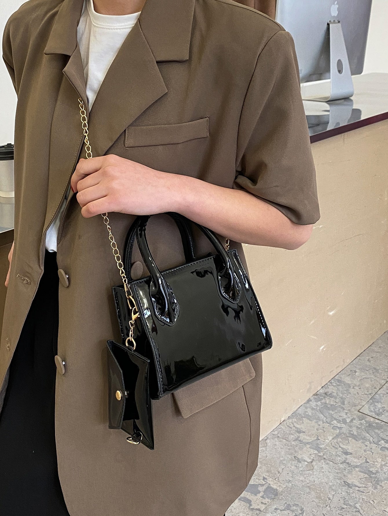 Minimalist Satchel Bag With Chain Crossbody Bag