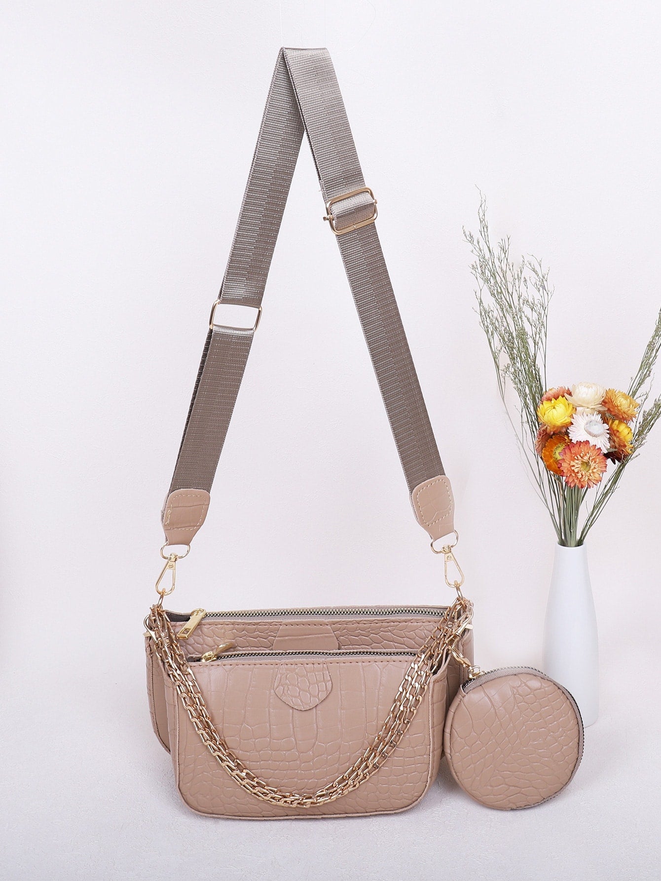 3pcs Croc Embossed Crossbody Bag Set