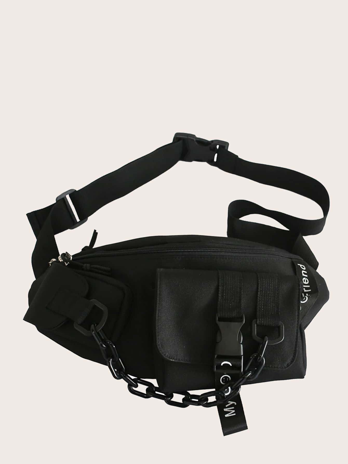 Chain Decor Buckle Front Fanny Pack