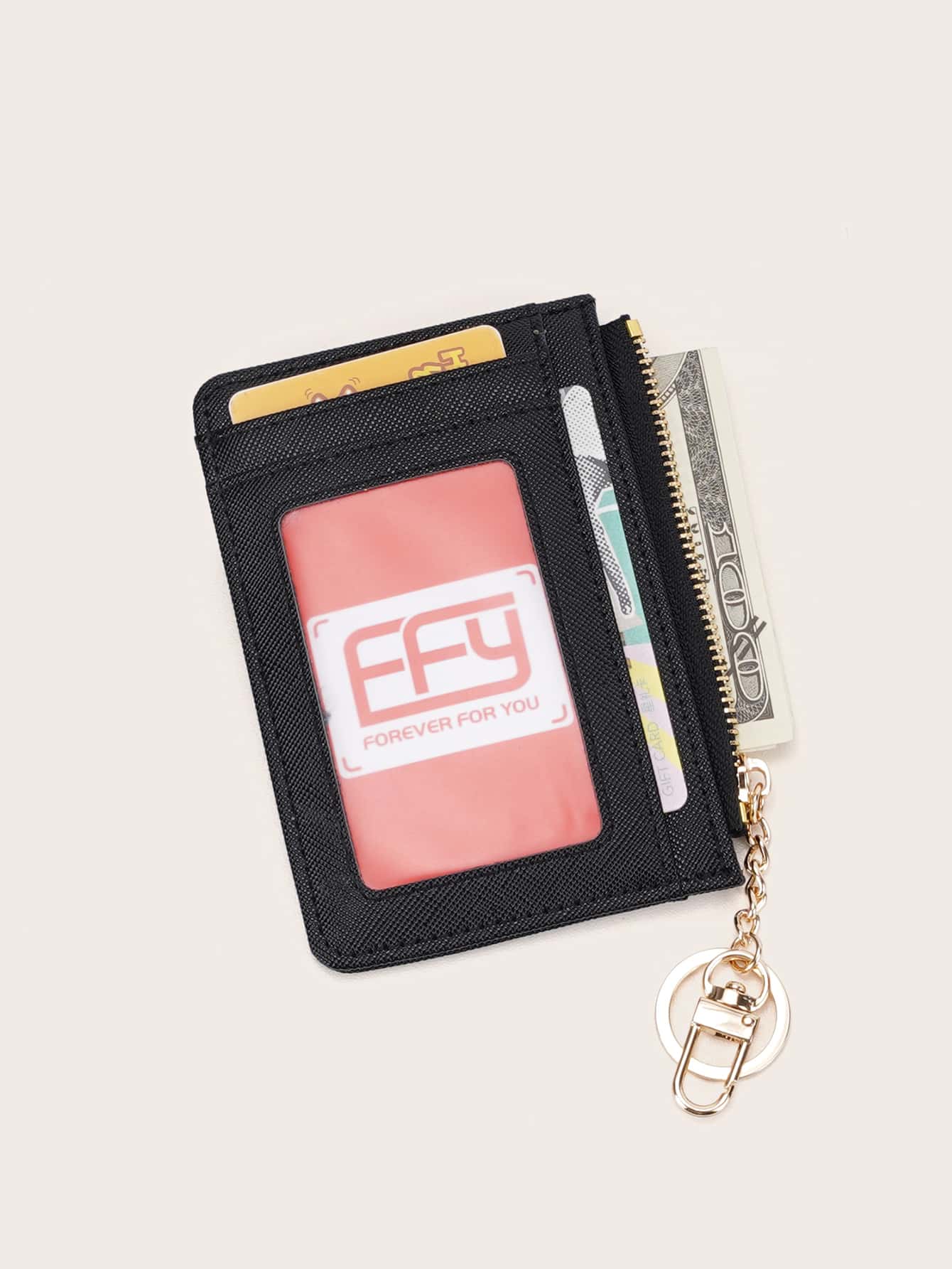 Letter Graphic Card Holder With Keychain