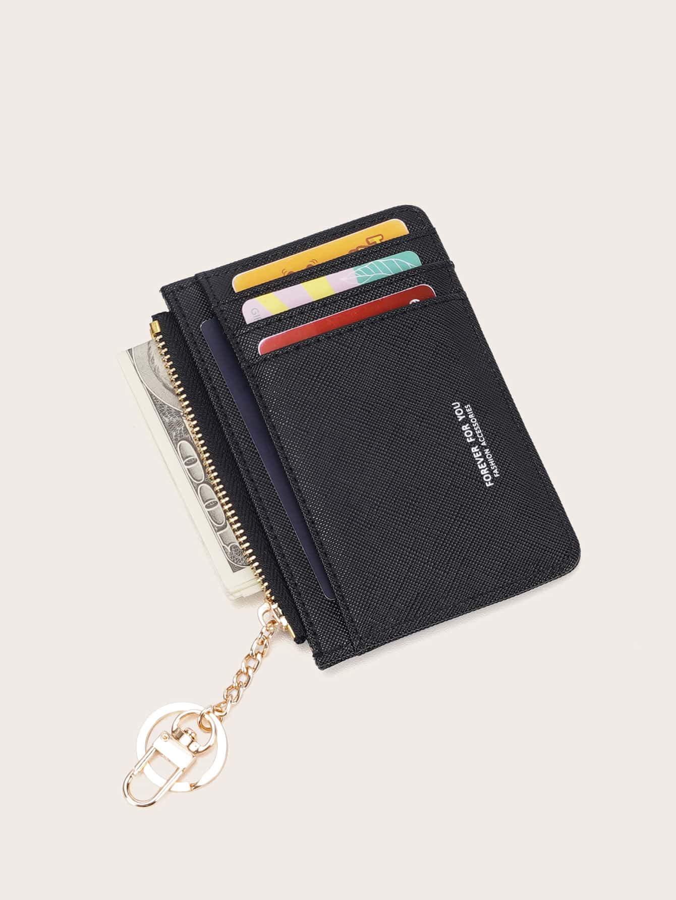 Letter Graphic Card Holder With Keychain