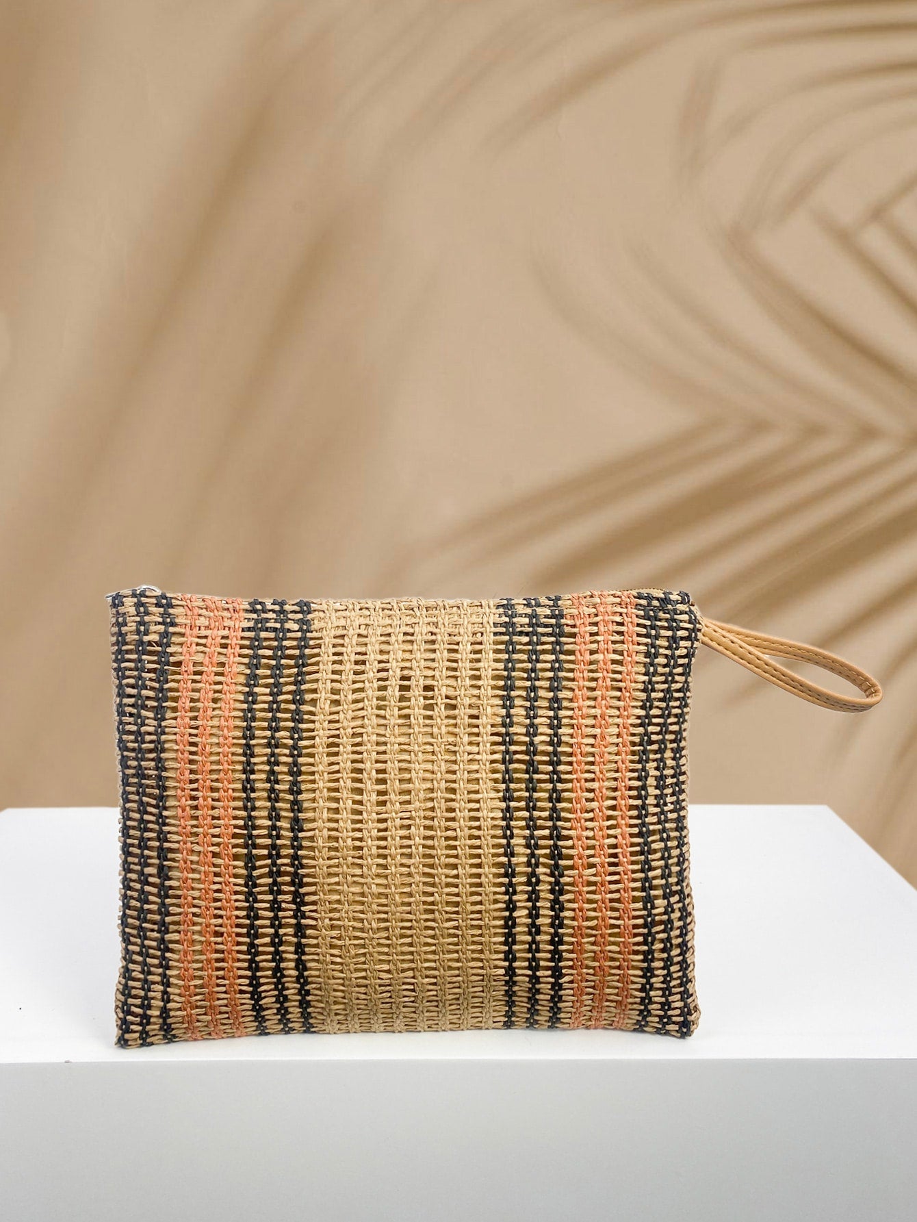 Striped Woven Clutch Bag