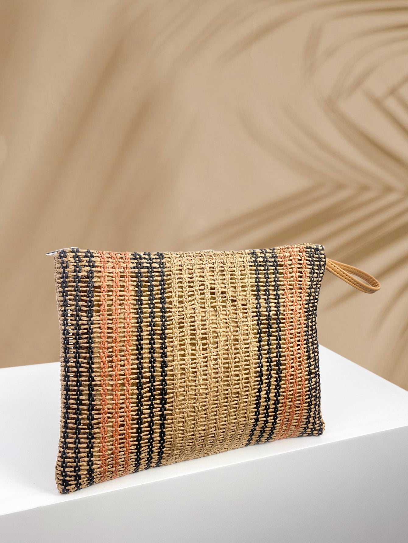 Striped Woven Clutch Bag