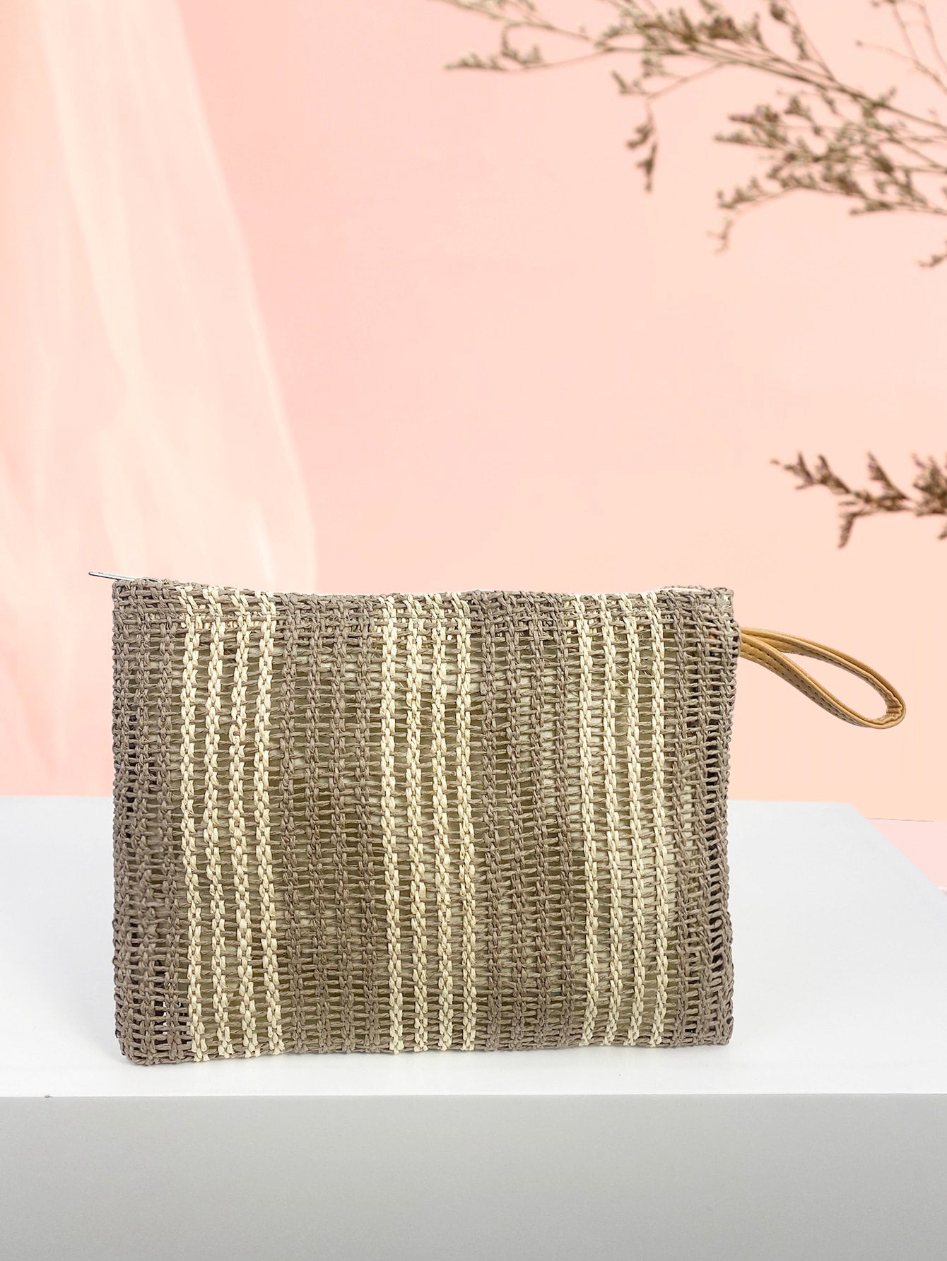 Striped Woven Clutch Bag