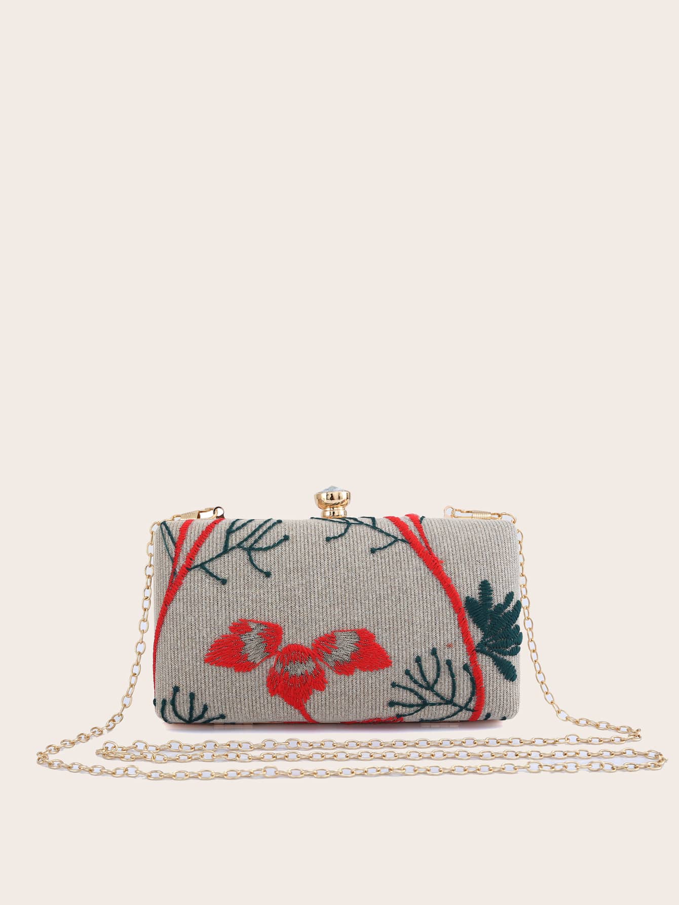 Floral Embroidery Clip Top Box Bag