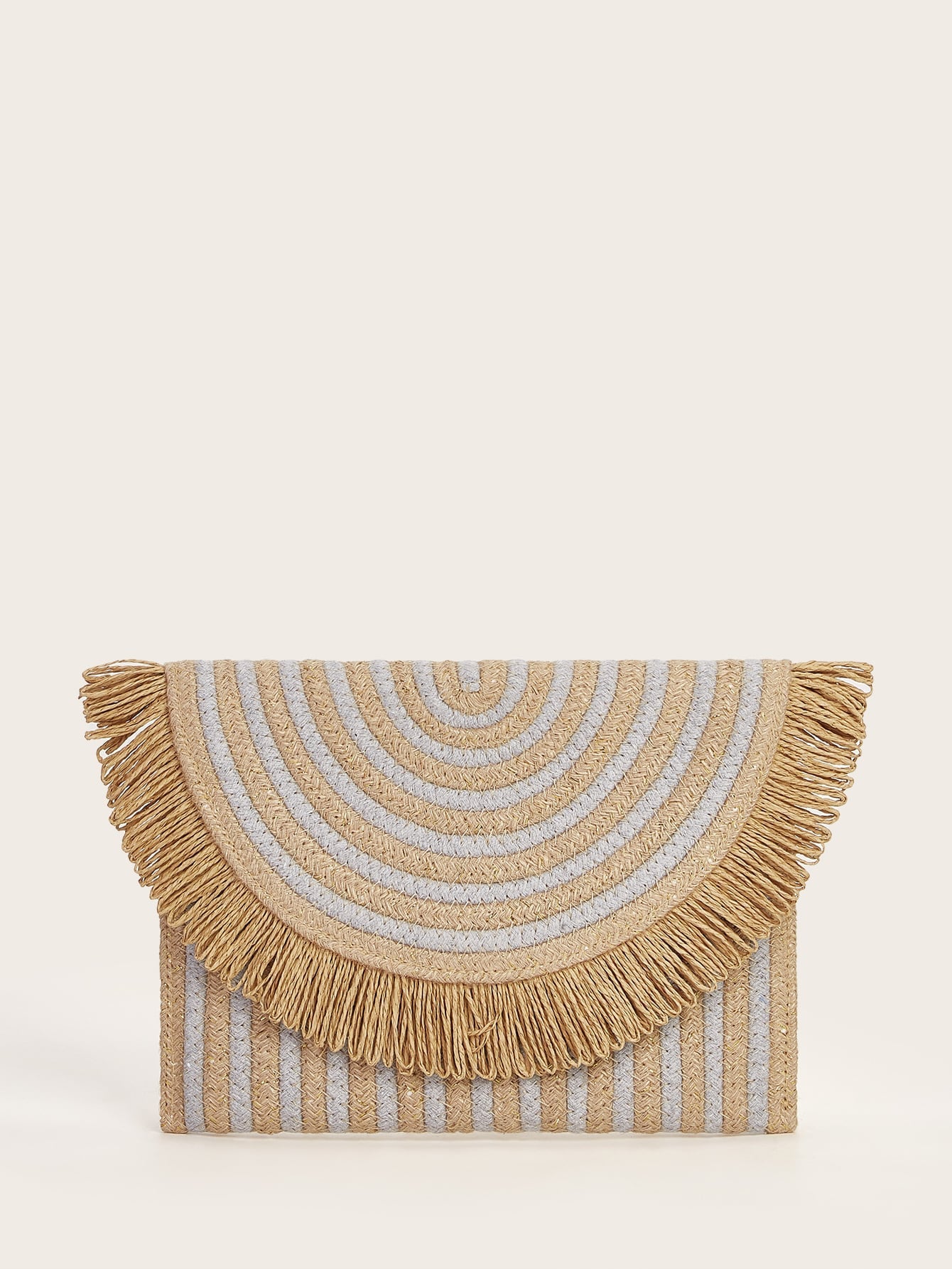 Fringe Decor Plaited Clutch Bag