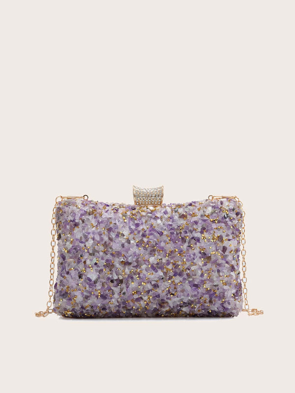 Rhinestone Decor Chain Clutch Bag