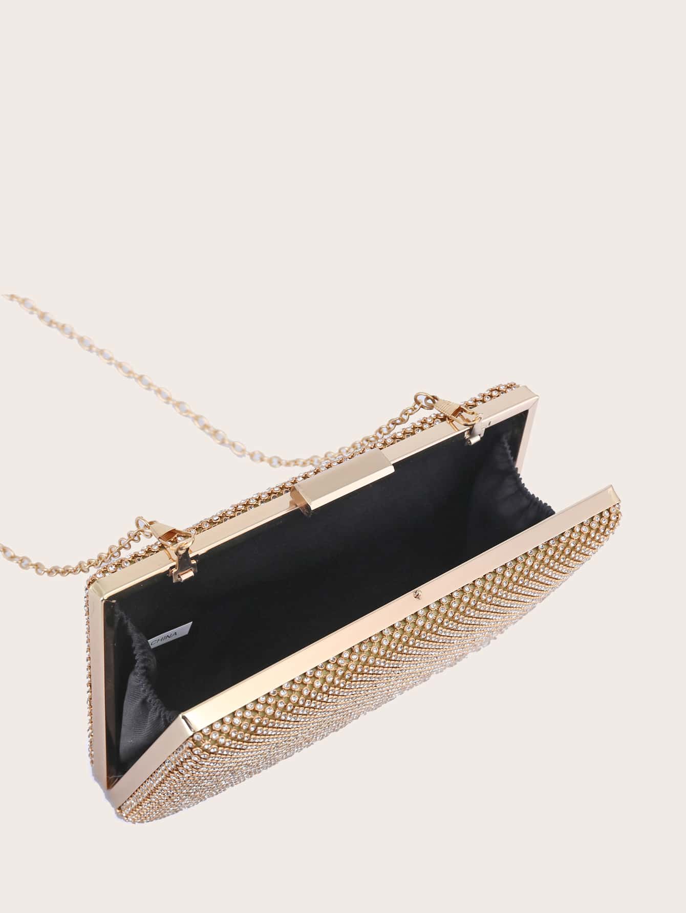 Rhinestone Decor Chain Clutch Bag