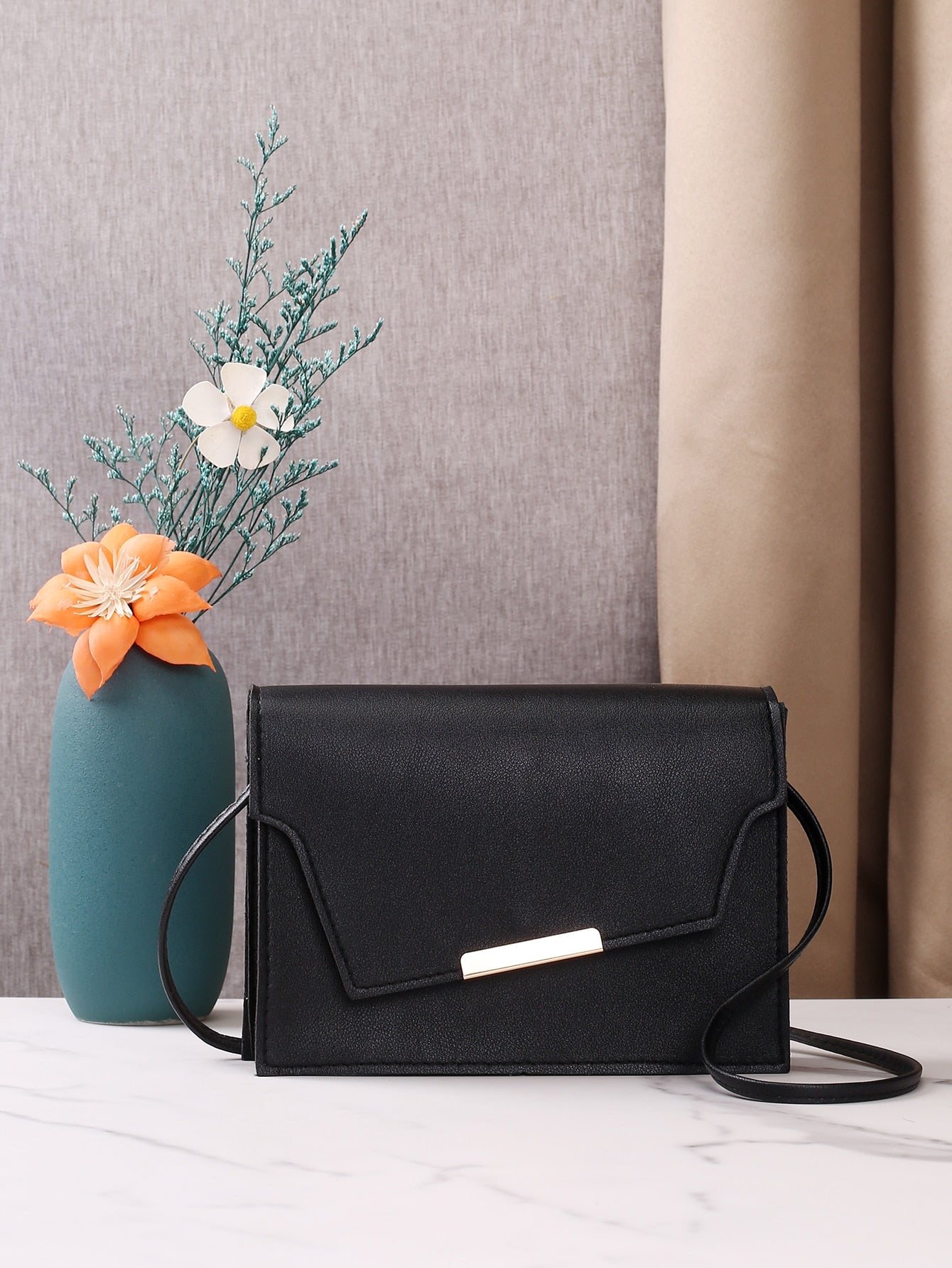 Metal Detail Flap Crossbody Bag