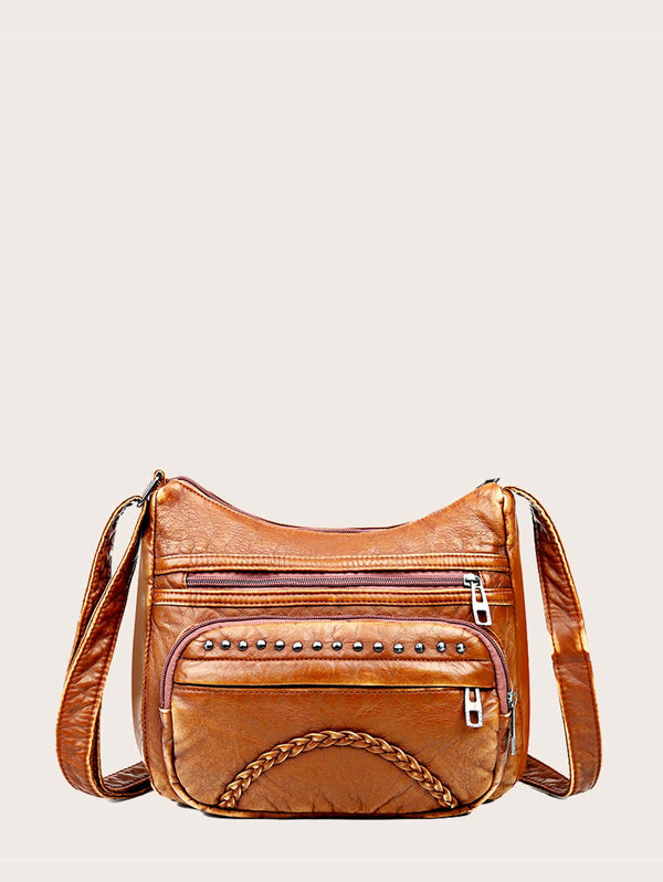 Studded Decor Vintage Design Crossbody Bag
