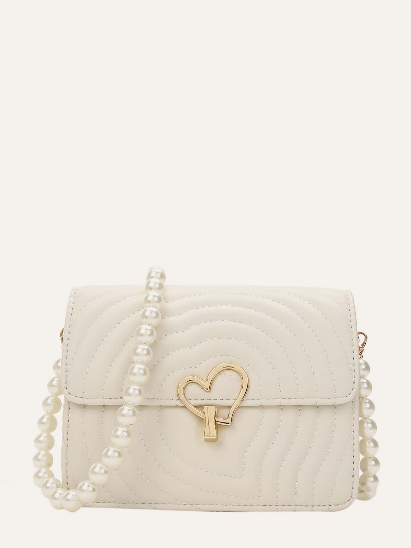 Metal Heart Decor Flap Crossbody Bag