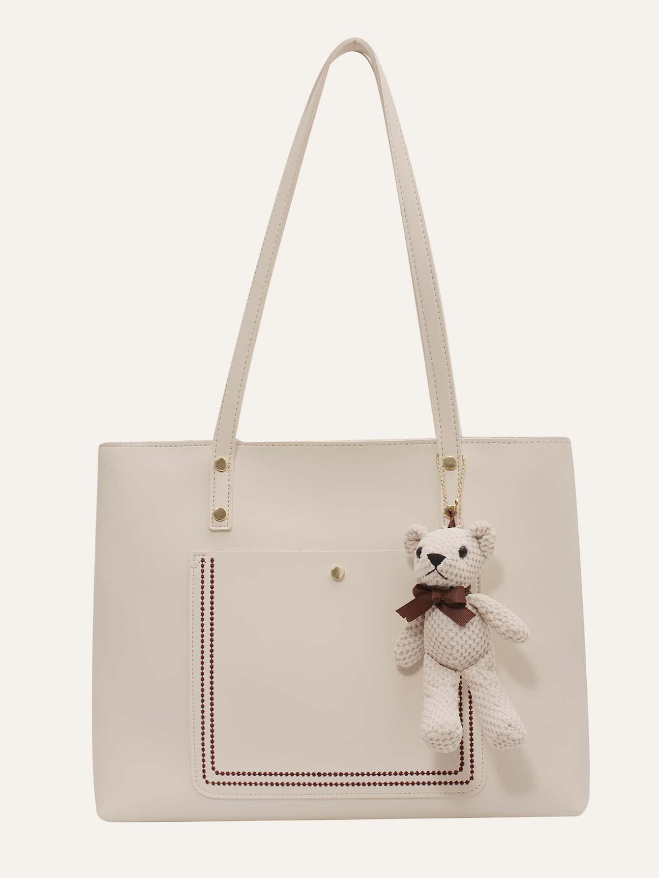 Minimalist Tote Bag With Bear Bag Charm