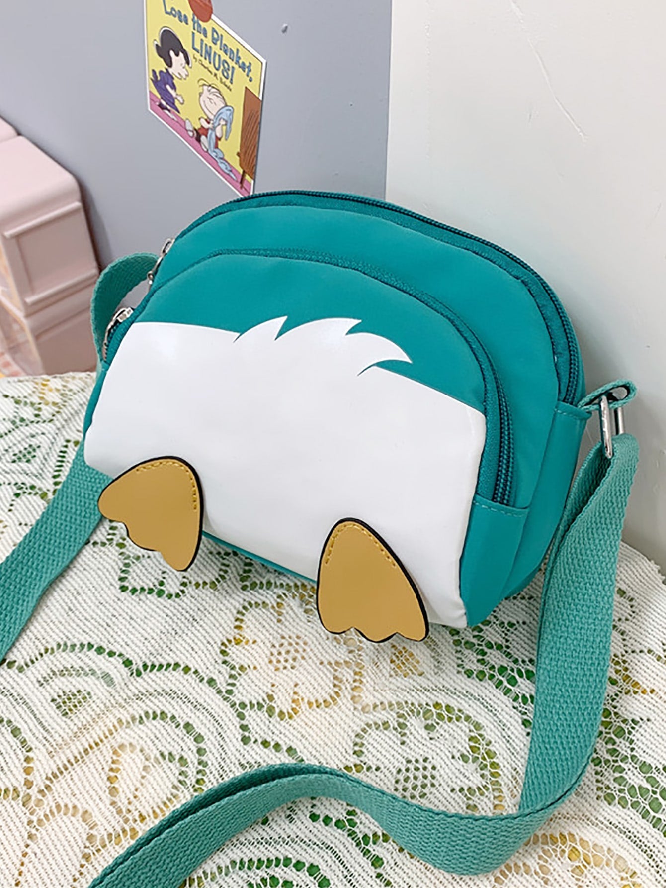 Cartoon Design Pocket Front Crossbody Bag