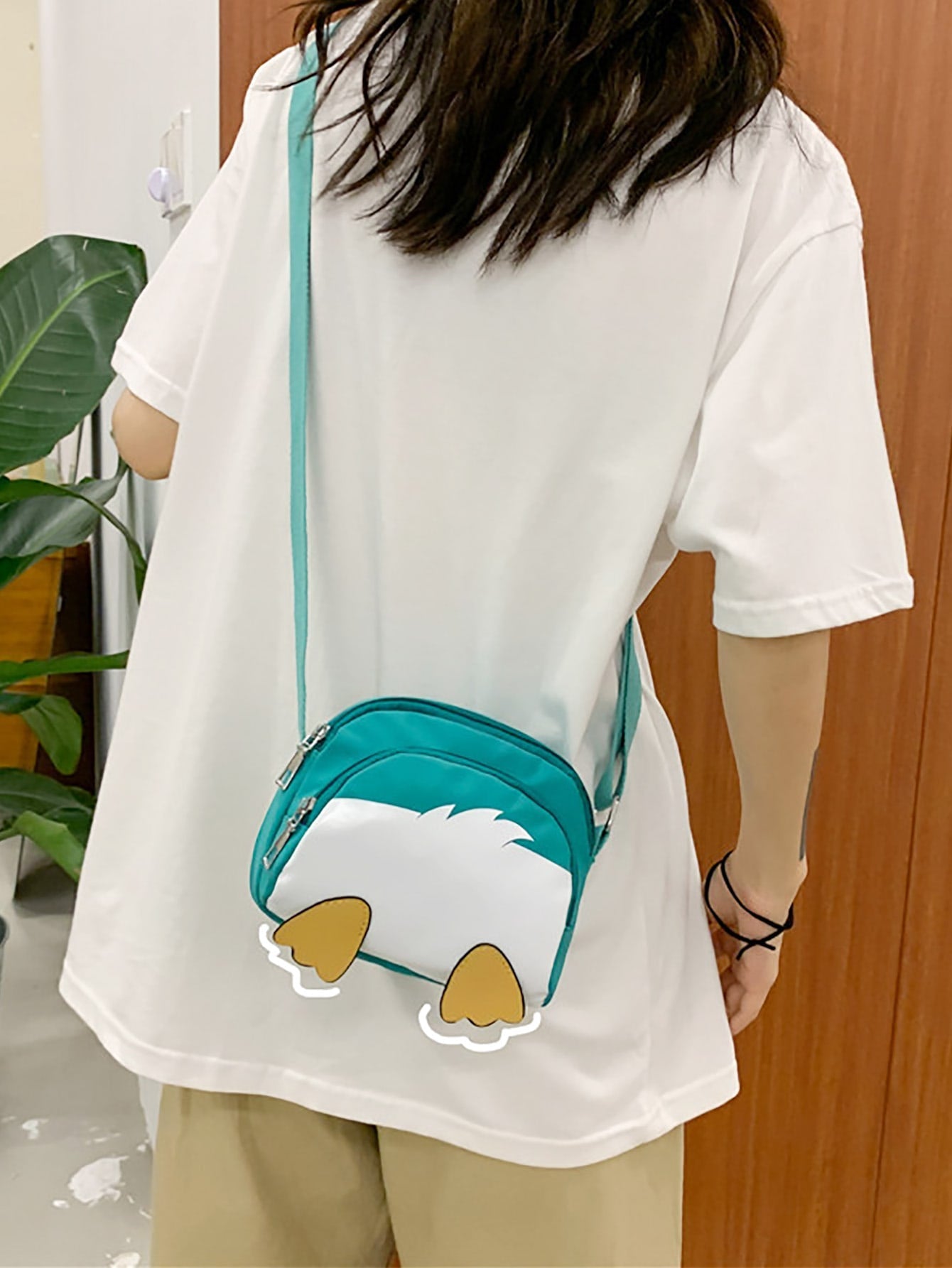 Cartoon Design Pocket Front Crossbody Bag