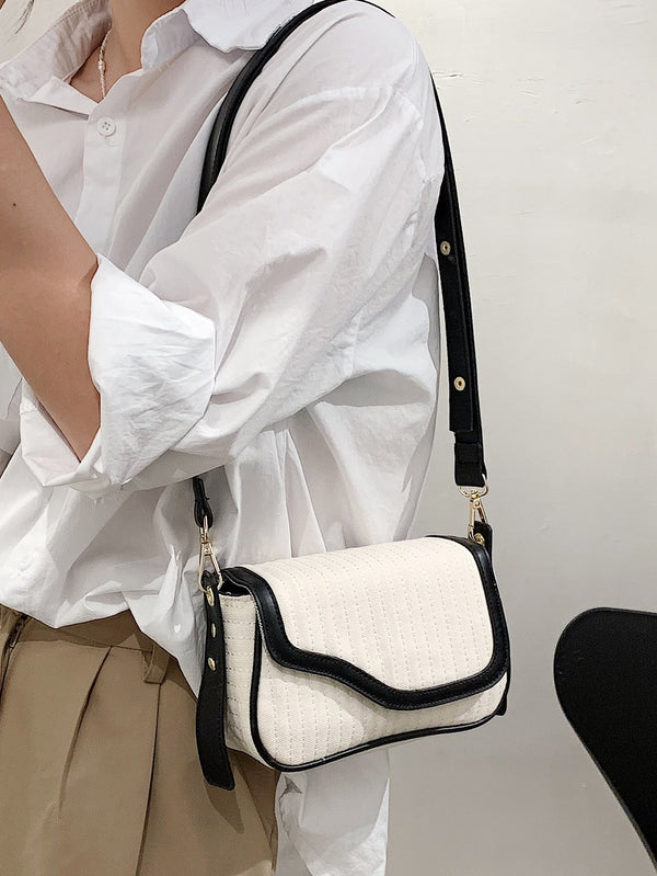 Contrast Binding Flap Crossbody Bag