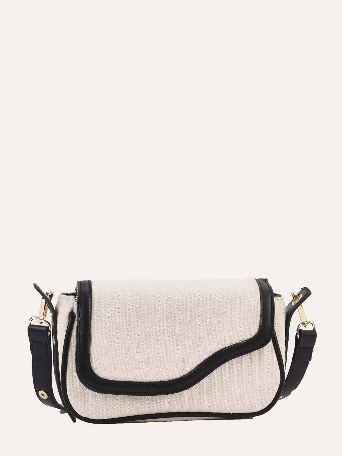 Contrast Binding Flap Crossbody Bag