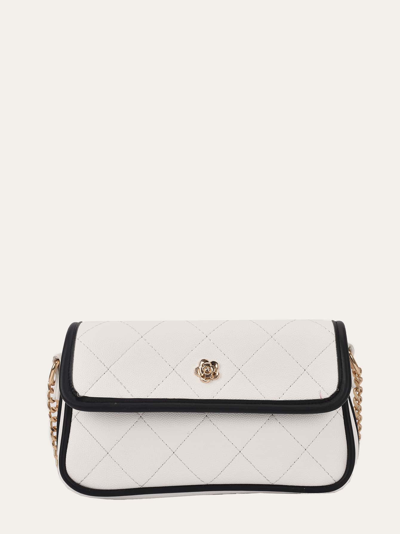 Contrast Binding Quilted Crossbody Bag