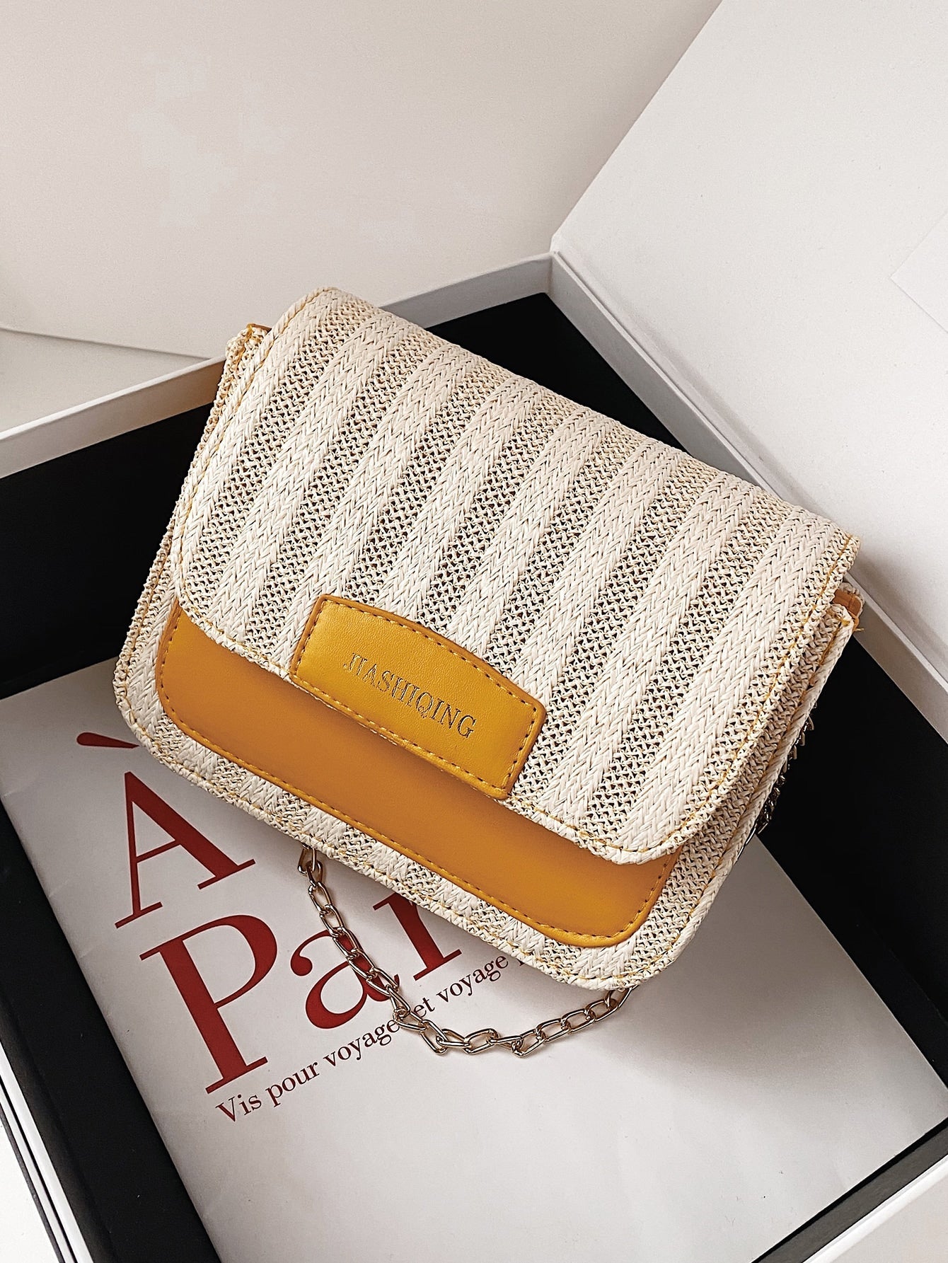 Striped Chain Crossbody Bag