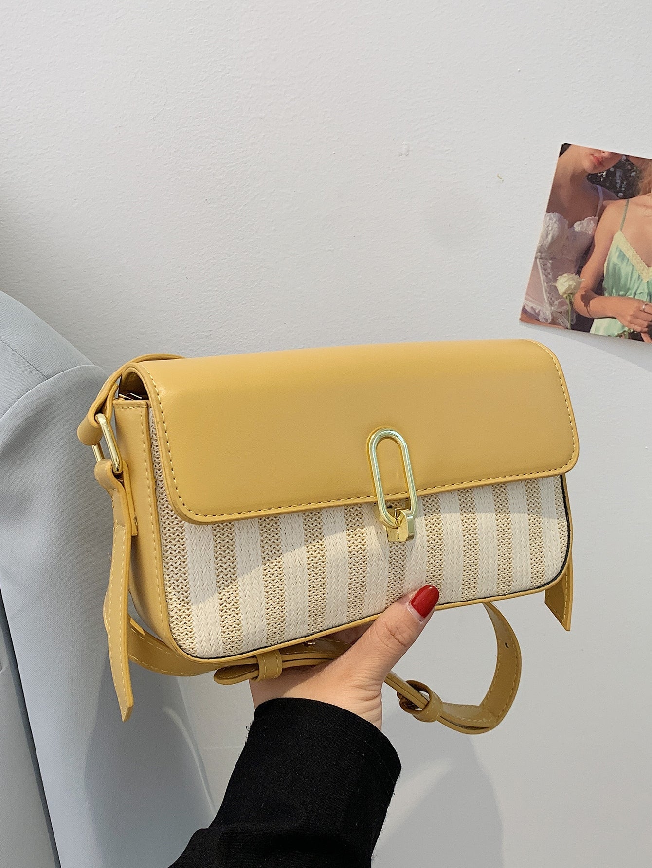 Striped Flap Crossbody Bag