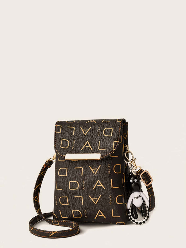 Letter Graphic Crossbody Bag With Bag Charm