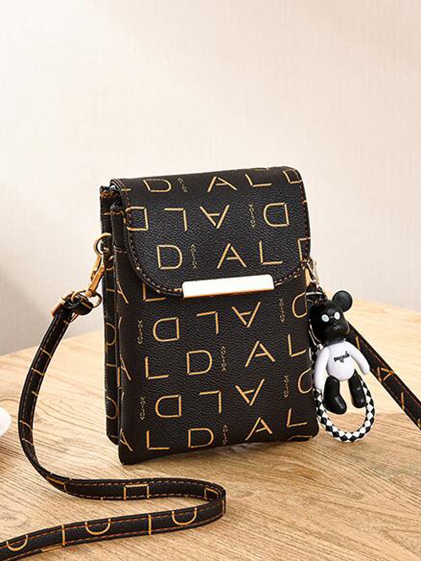 Letter Graphic Crossbody Bag With Bag Charm