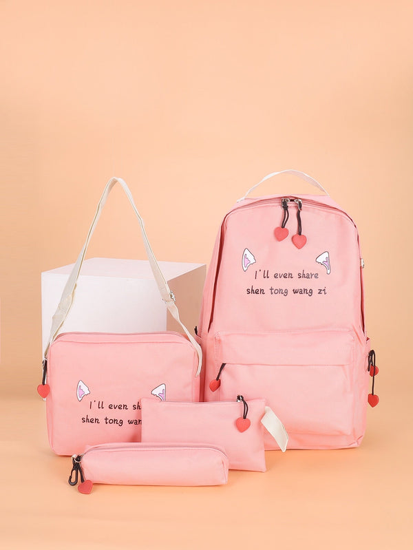 4pcs Letter Graphic Large Capacity Backpack Set