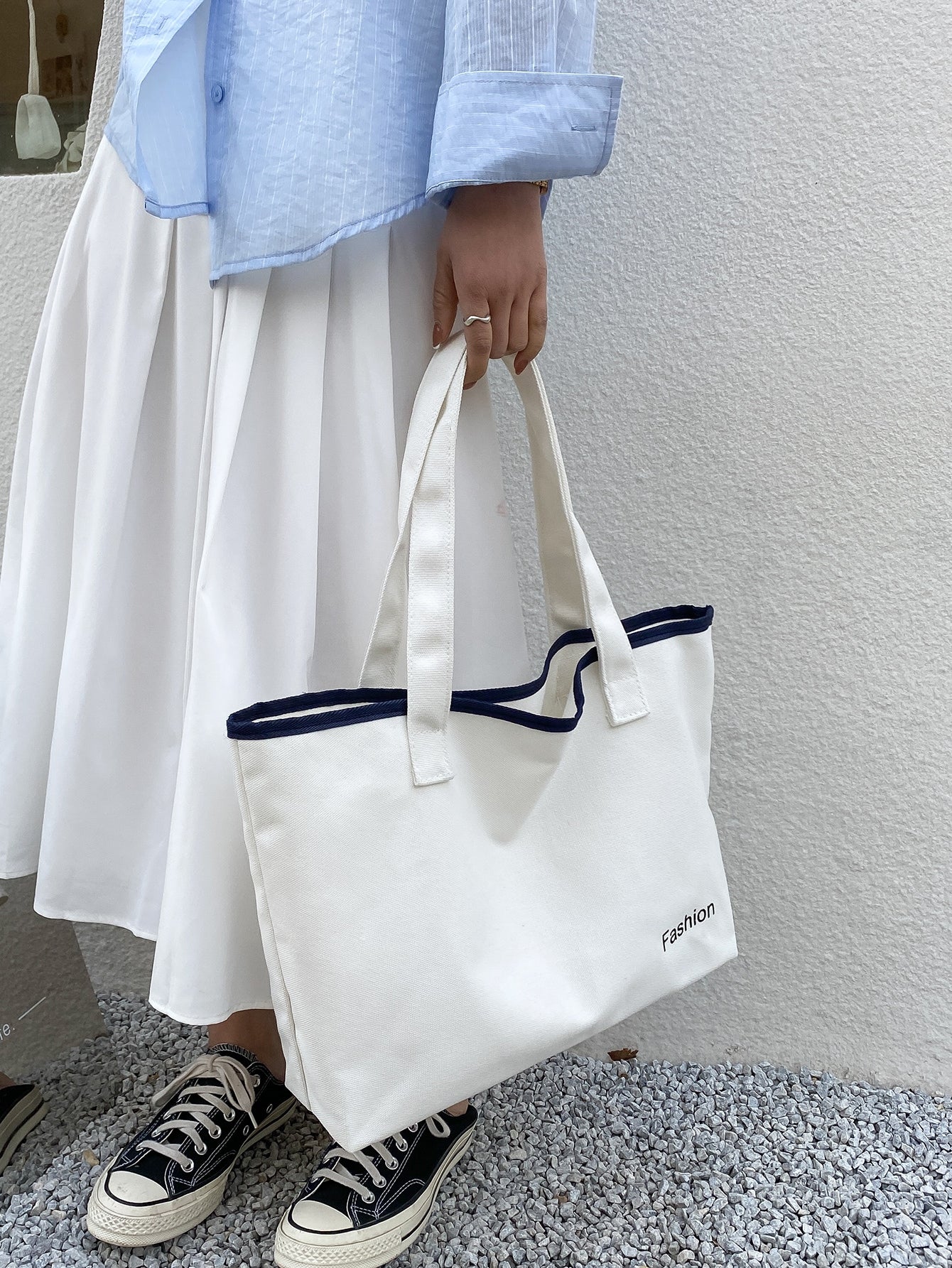 Letter Graphic Shoulder Tote Bag