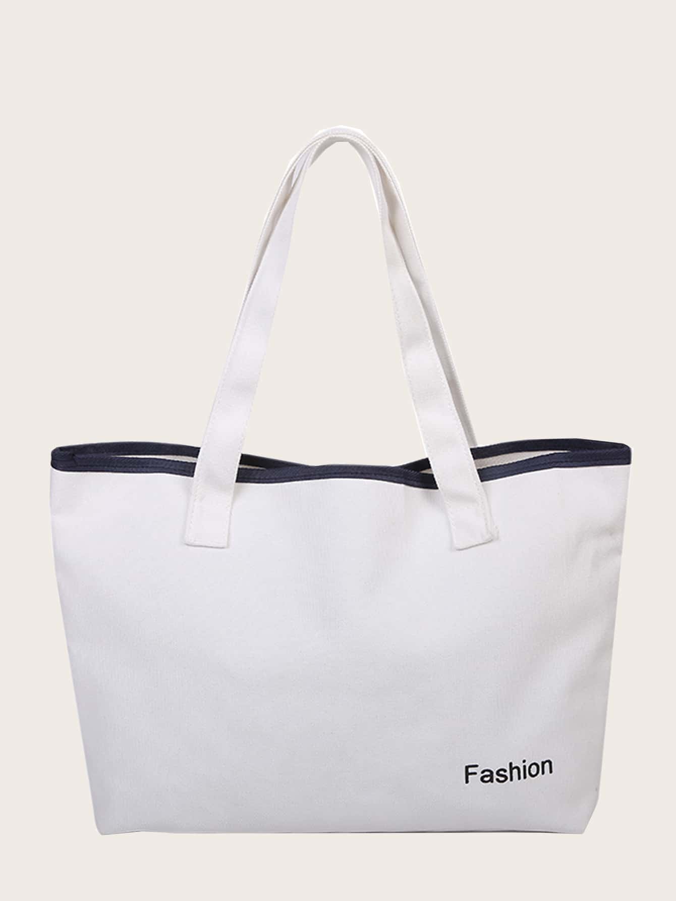 Letter Graphic Shoulder Tote Bag