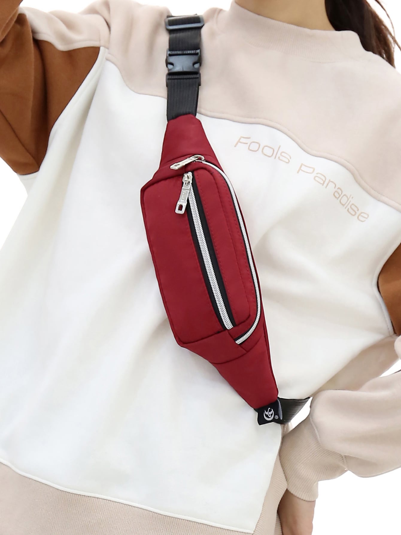 Double Zipper Buckle Decor Fanny Pack