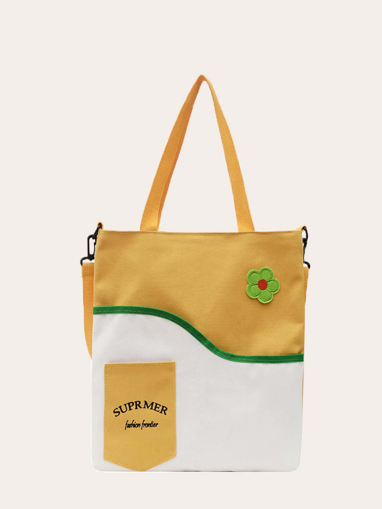 Letter Graphic Shoulder Tote Bag