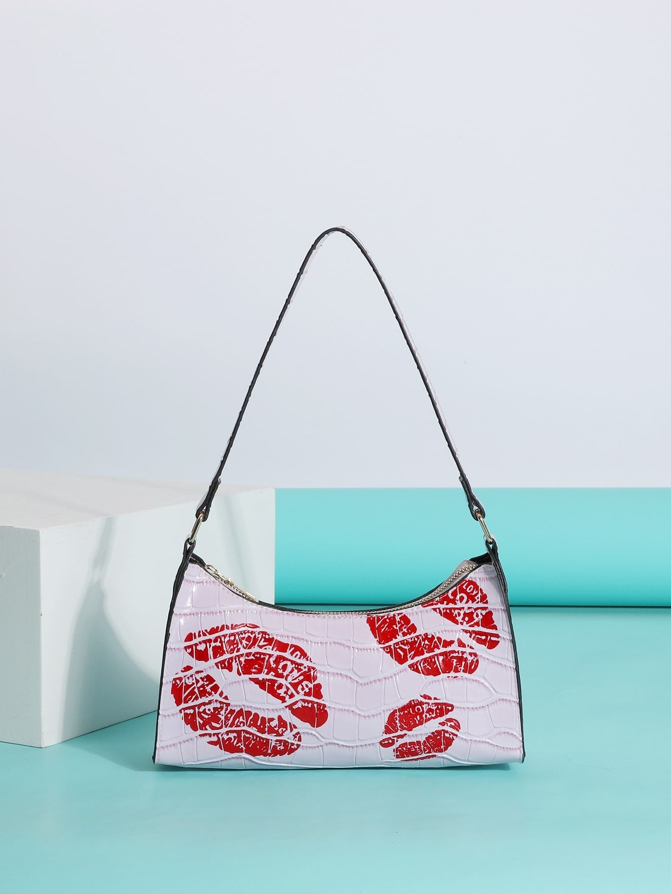 Lip Print Baguette Bag