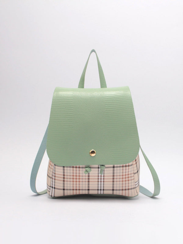 Plaid Pattern Flap Backpack