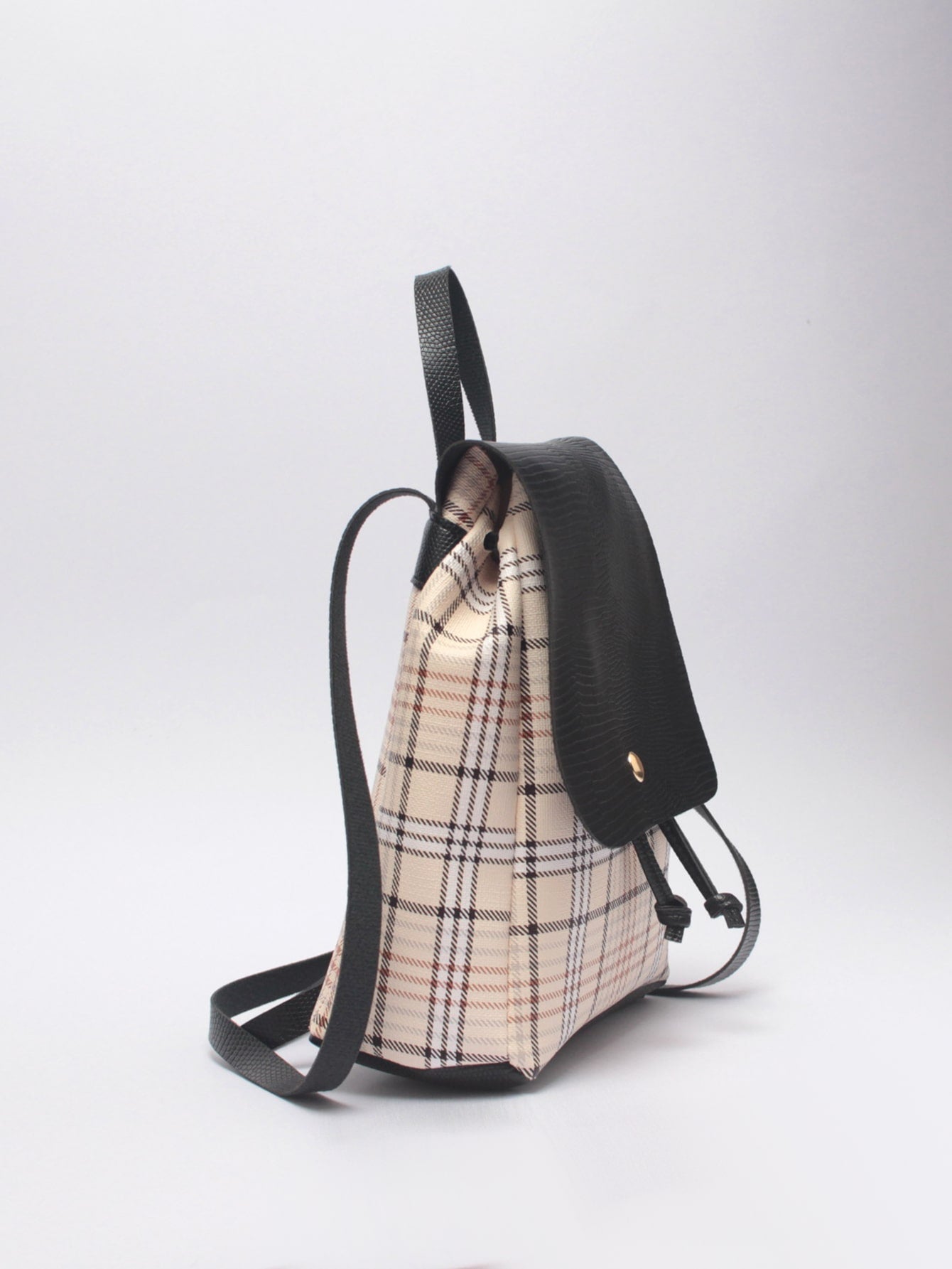 Plaid Pattern Flap Backpack